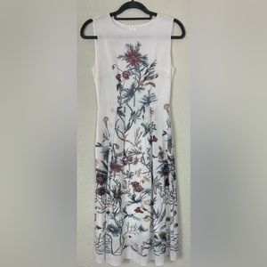 Midi Pleated Floral Butterflies Ivory Dress Size Small
